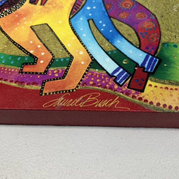 Laurel Burch Canvas Dancing Horses Wall Art Decor Bold Colors W 16x L 12 Signed - Picture 2 of 12